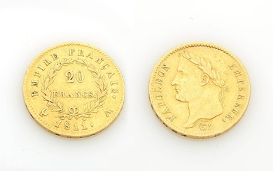 Pièce de vingt francs en or à l'effigie de Napoléon Empereur 1811. Diam. : 2...