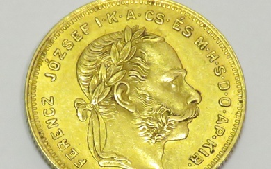 Pièce en or de 20 Francs (8 Florints) "François-Joseph Ier-Hongrie", datée de 1876. Poids :...