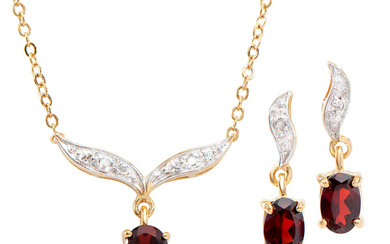 Plated 18KT Yellow Gold 1.70ctw Garnet and Diamond Pendant with...