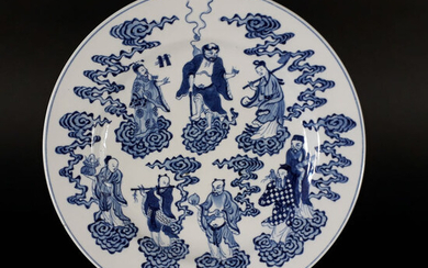 Plates (1) - Blue and white - Porcelain - 8 Immortals amongst clouds, Xuande marks - China - Daoguang (1821-1850)