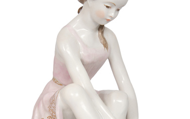 Porcelain figurine "Ballerina" First half of 20th century. LFZ, Russia, A.F.Pohomov. Porcelain, gilding, painting. Height 21 cm