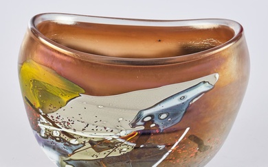 Precht, Ulrich, "Meeresströmung", vase, verre d'étude, pièce unique, forme de bateau plat soufflé au four...