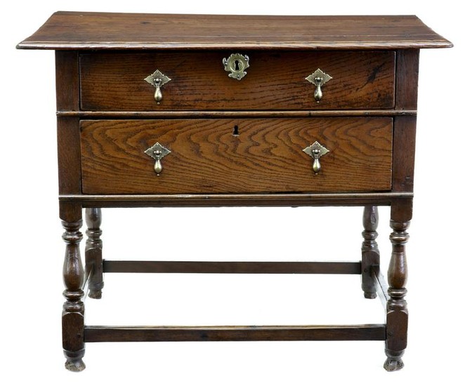 RARE EARLY 18TH CENTURY ANTIQUE 2 DRAWER OAK SIDE TABLE