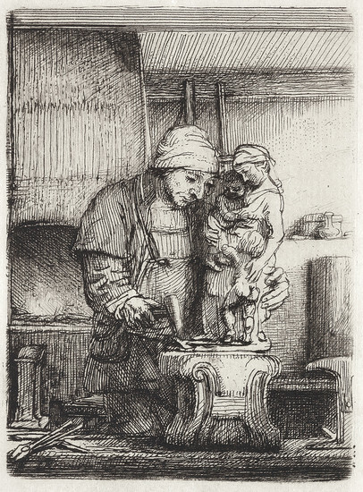 REMBRANDT VAN RIJN The Goldsmith. Etching and drypoint, 1655. 80x58 mm; 3 1/8x2...