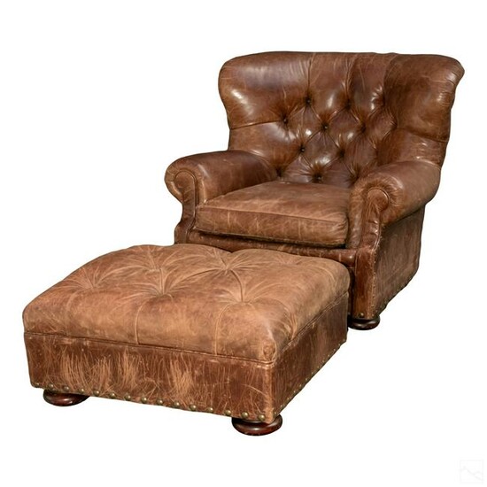 Ralph Lauren Oversized Leather Chair with Ottoman