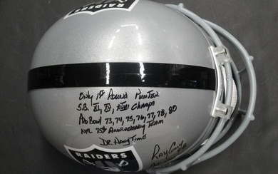 Ray Guy Hand Signed Super Stat Full Size Helmet Dr. Hangtime HOF 2014 Grey