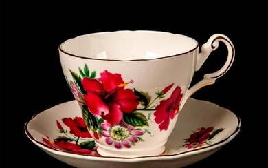 Regency Bone China Teacup and Saucer, Hibiscus and