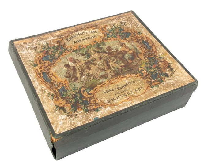 Relief maps of continents with box, c.1880