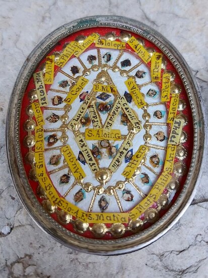Reliquary, 31 Santitra cui tutti gli Apostoli e gli Evangelisti (1) - Crystal, Papier-mache, Silver, Textiles - 19th century