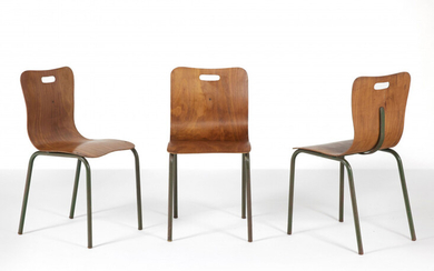 René HERBST 1891-1982 Suite de trois chaises - circa 1950