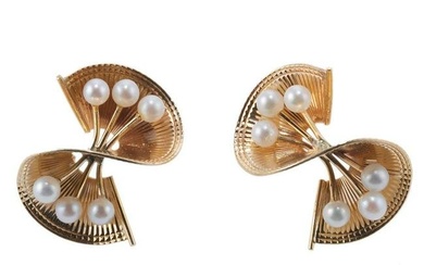 Retro 1950s 14k Gold Pearl Twist Earrings