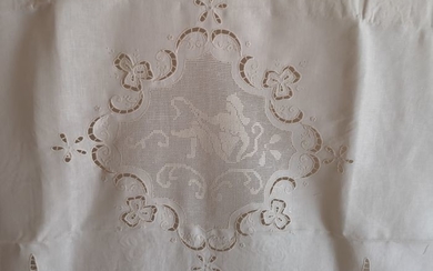 Rich embroidered Bellavia linen curtain with cutwork and handmade draw thread - 240 x 310 cm