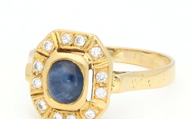 Ring - 18 kt. Yellow gold Diamond (Natural) - Sapphire