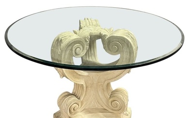 Rococo Glass Top Center, Dining, Card Table, Mid-Century Modern Style