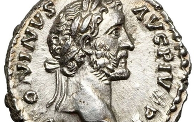 Roman Empire. Antoninus Pius (AD 138-161). AR Denarius,Rom, Kaiser mit Patera und Schriftrolle - Top!