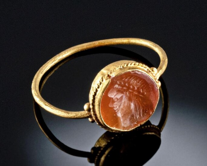 Roman Gold Ring w/ Carnelian Intaglio of Goddess