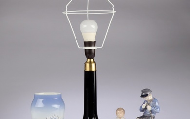 Royal Copenhagen/Le Klint. A collection of figures, vase and lamp base (4)