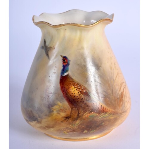 Royal Worcester pie crust rim sack shaped vase painted with ...