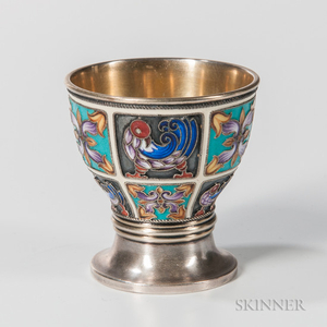Russian .916 Silver and Cloisonne Enamel Vodka Cup