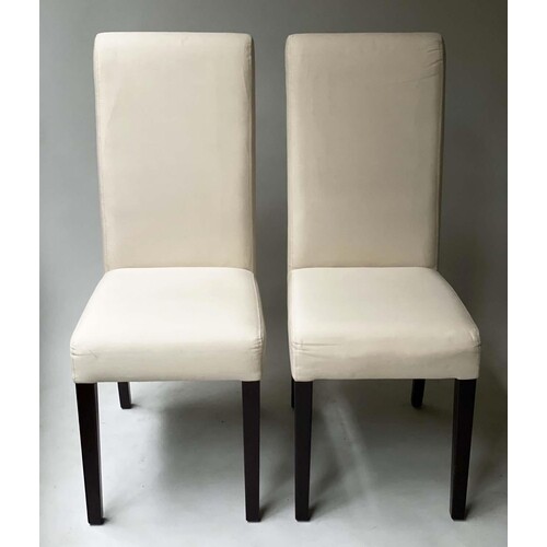 SIDE CHAIRS, a pair calico covered 39cm W