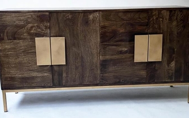 SIDEBOARD, contemporary teak with four doors with gilt metal...