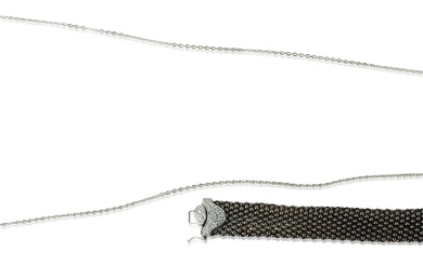 STERLING SILVER AND CUBIC ZIRCONIA BRACELET WITH A SILVER TONE CHAINMAIL PURSE, ITALY