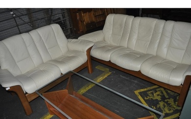 STRESSLESS BUCKINGHAM 3 AND 2 SEATER SOFAS WITH MATCHING COF...