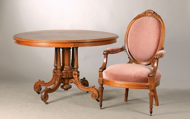 Salon-/seat set, German around 1890, sofa, twoarmchairs, Walnut...