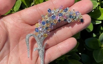 Sapphire, Diamond and 18K Brooch