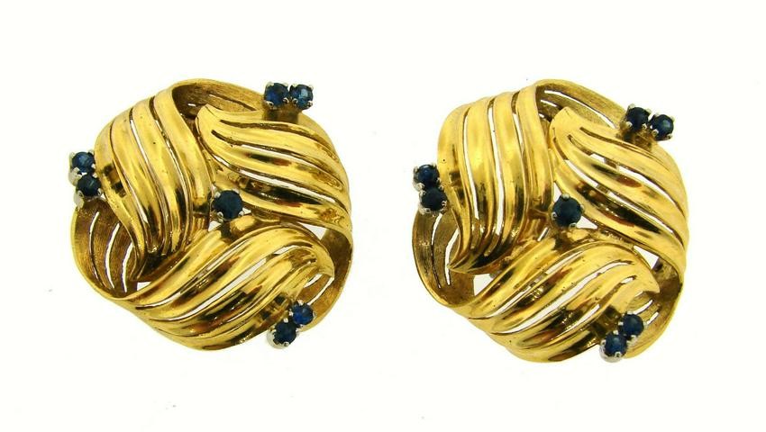 Sapphire Yellow Gold EARRINGS 1950s Italy