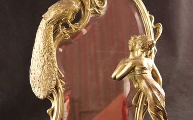 Sculpturale Art Nouveau - Mirror - Glass, Gold-colored metal