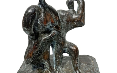 Sculpture en terre cuite représentant le couple dansant, signée sur la base Finocchiaro (Rome 1946)....