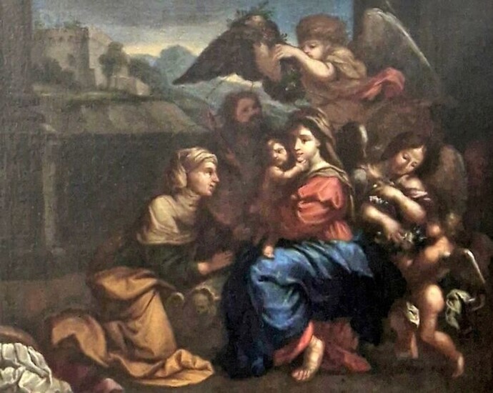 Scuola napoletana (XVIII) - Sacra famiglia con Sant'Anna e angeli