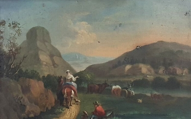 Scuola napoletana - XVIII secolo - Paesaggio con figure