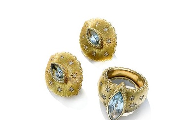 Set in yellow gold, diamond and aquamarine