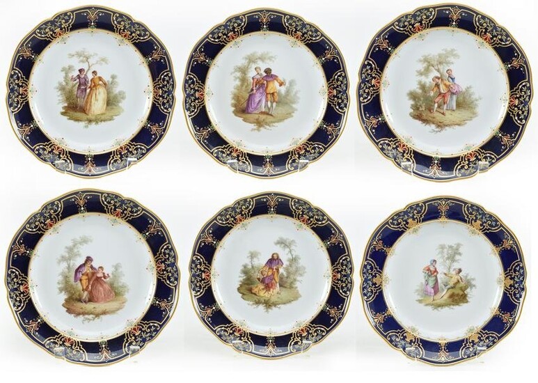 Set of 6 fine KPM luncheon or dessert plates with hand
