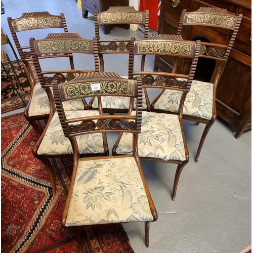 Set of six Regency design rosewood Boulle work dining chairs...