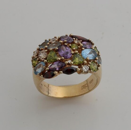 Silver plated ring, 925/000, with colored stones.