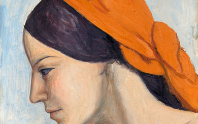 Simon MONDZAIN 1890 - 1979 Portrait de femme au foulard orange