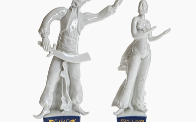 Sinbad the Sailor and his companion Amira - Main figures from "1001 Nights", Meissen, design by Peter Strang, circa 1980