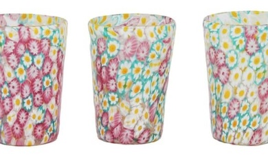 Six Millefiori Pink Murano Glass Drinking Cups