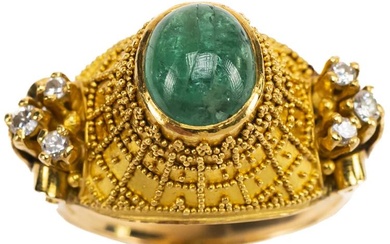 Smaragd Brillanten Ring, 750 GG, 1 Smaragd Cabochon (Risse), 6...