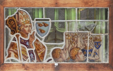 Stained glass window depicting the coronation of Charles VII, an episode in the life of Joan of Arc