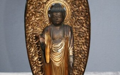 Statue - Gilt lacquered wood - Amitabha - Large buddha - Japan - Early Edo period