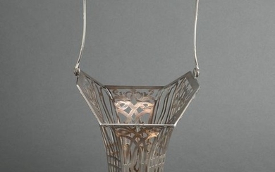 Sterling Silver Pierced Basket Form Vase w Handle