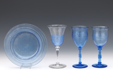 Steuben Blue Goblets and Plate