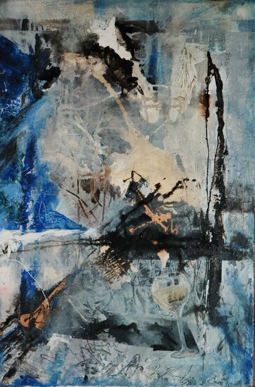 Su Ling Wang(Taiwanese Contemporary) Abstract with Wine Glass
