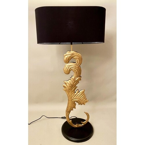 TABLE LAMP, scroll leaf gilt metal base, 102cm x 49cm x 21cm...