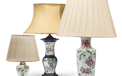 THREE ORMOLU-MOUNTED CHINESE PORCELAIN VASES ADAPTED AS TABLE LAMPS, 19TH/20TH CENTURY