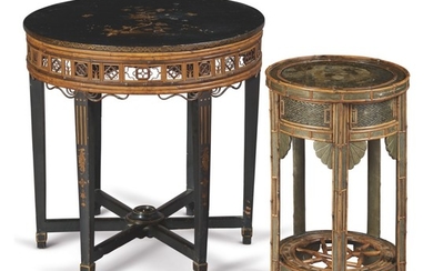 TWO BAMBOO AND EBONIZED WOOD CIRCULAR TABLES, 19TH/20TH CENTURY